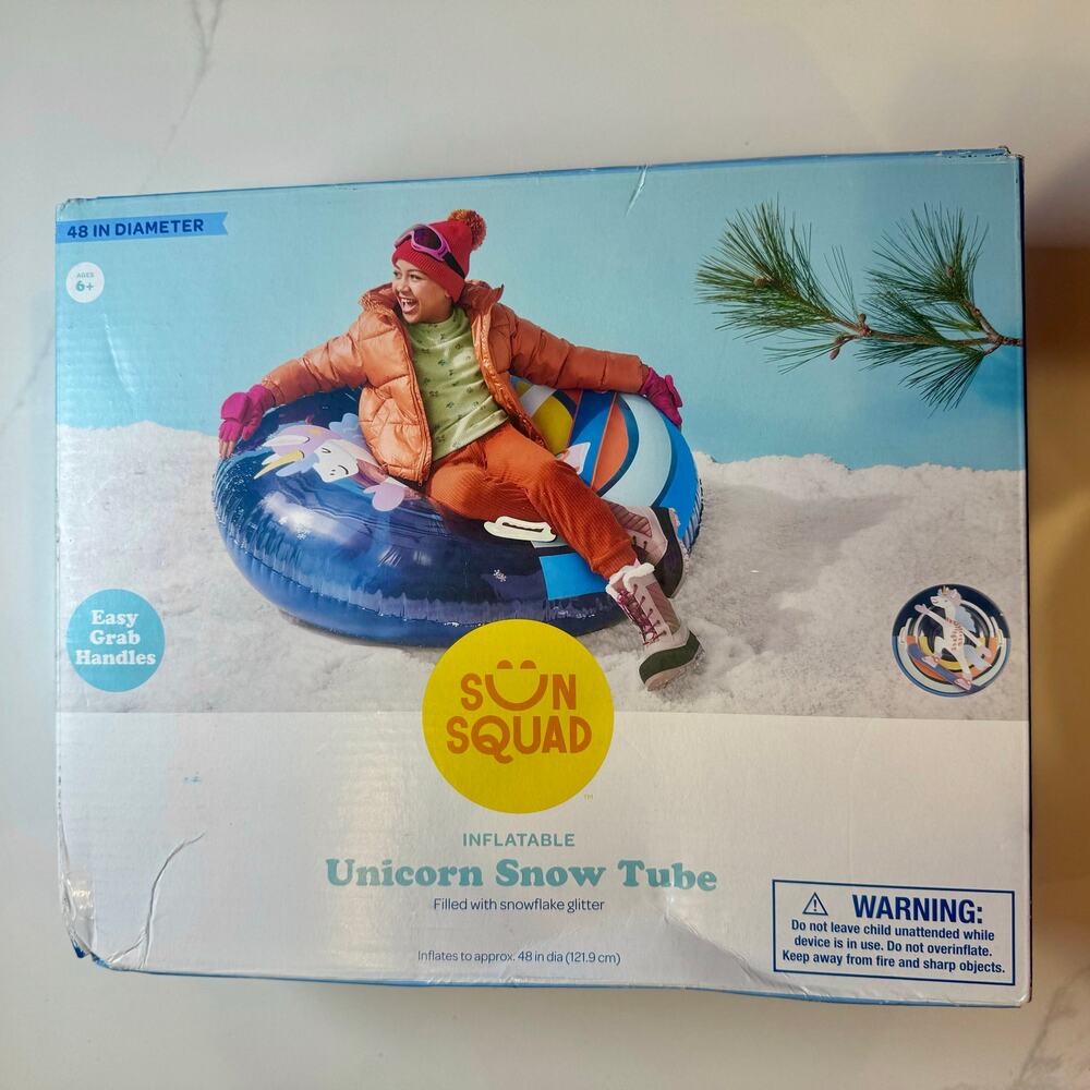 Sun Squad 48 In Inflatable Snow Sled Heavy Duty Winter Snow Tube for Kids Adults